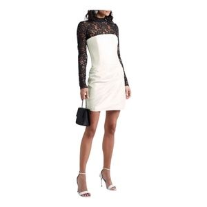 $1800 Rasario Couture White Silk Black Lace Cocktail Dress - NWT- S/M